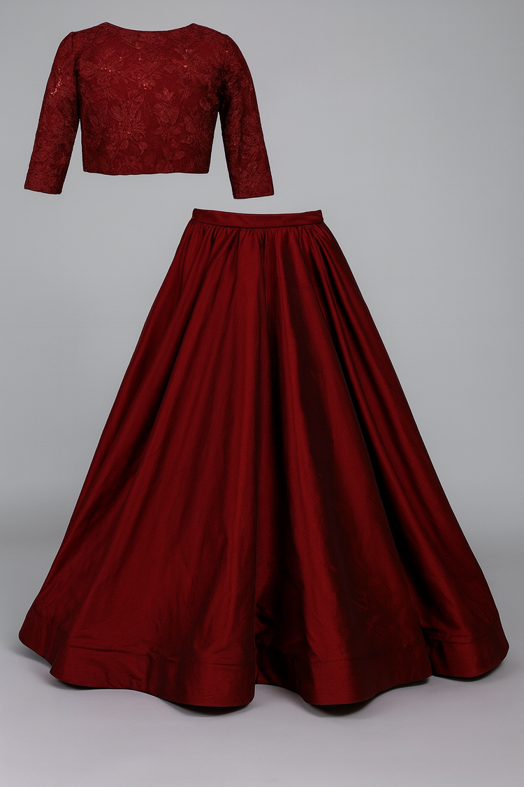 Maroon silk lehenga set
