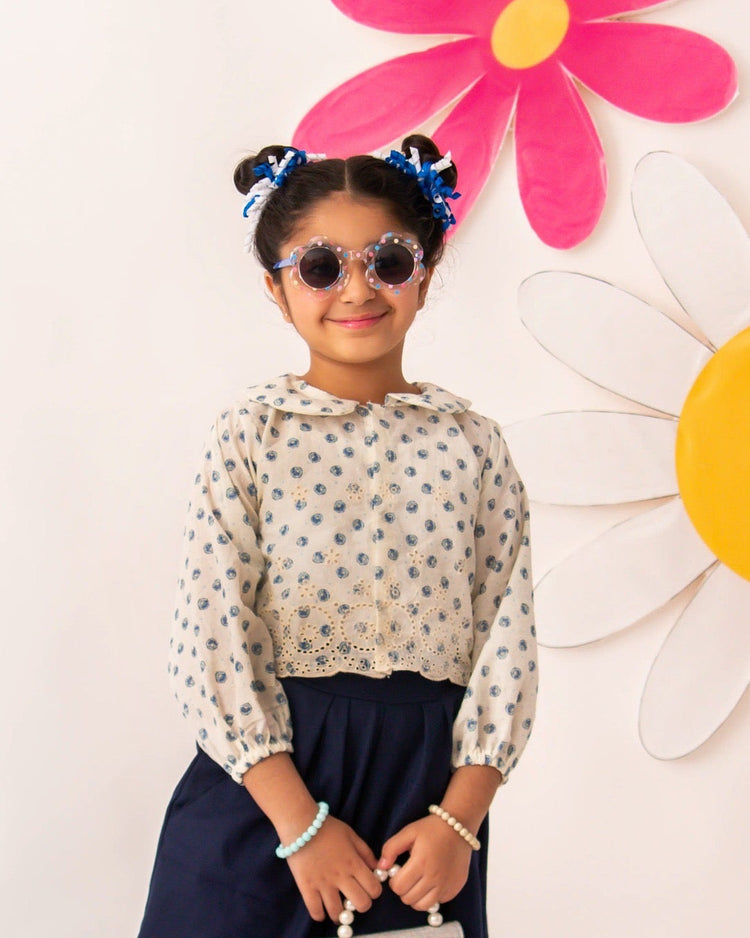 Blue donut chikankari top