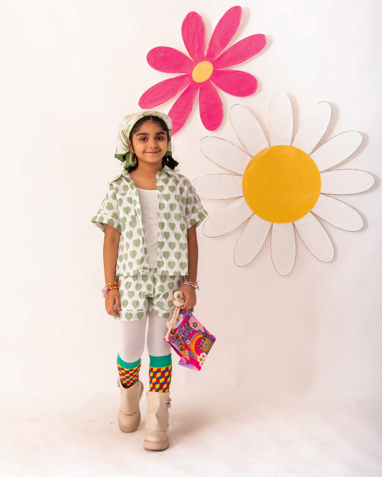 Green hearts shorts set