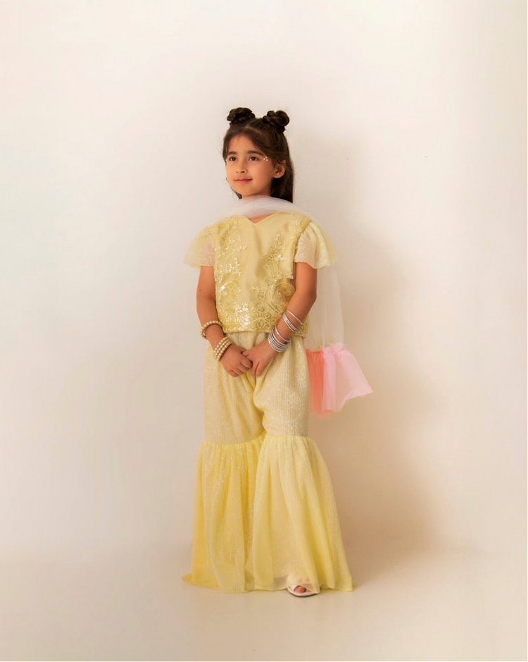 Sitara gharara Butter Yellow 4-8yr