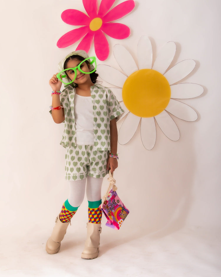Green hearts shorts set