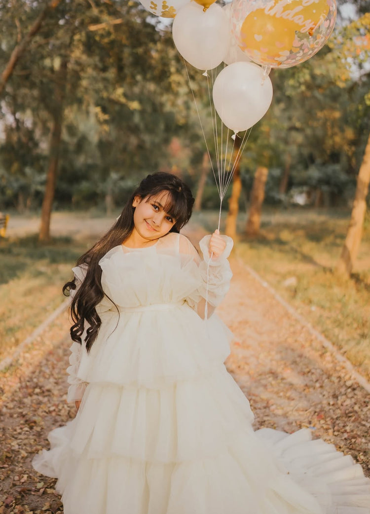 Emaan's Butter Yellow ruffle Gown