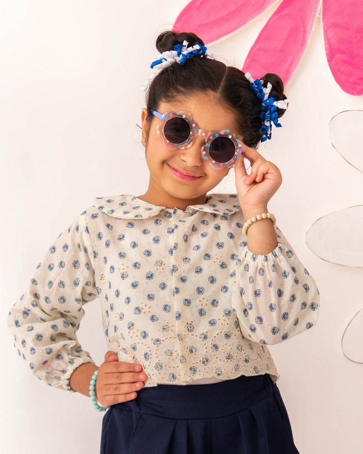Blue donut chikankari top
