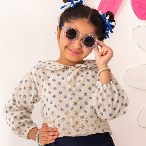 Blue donut chikankari top