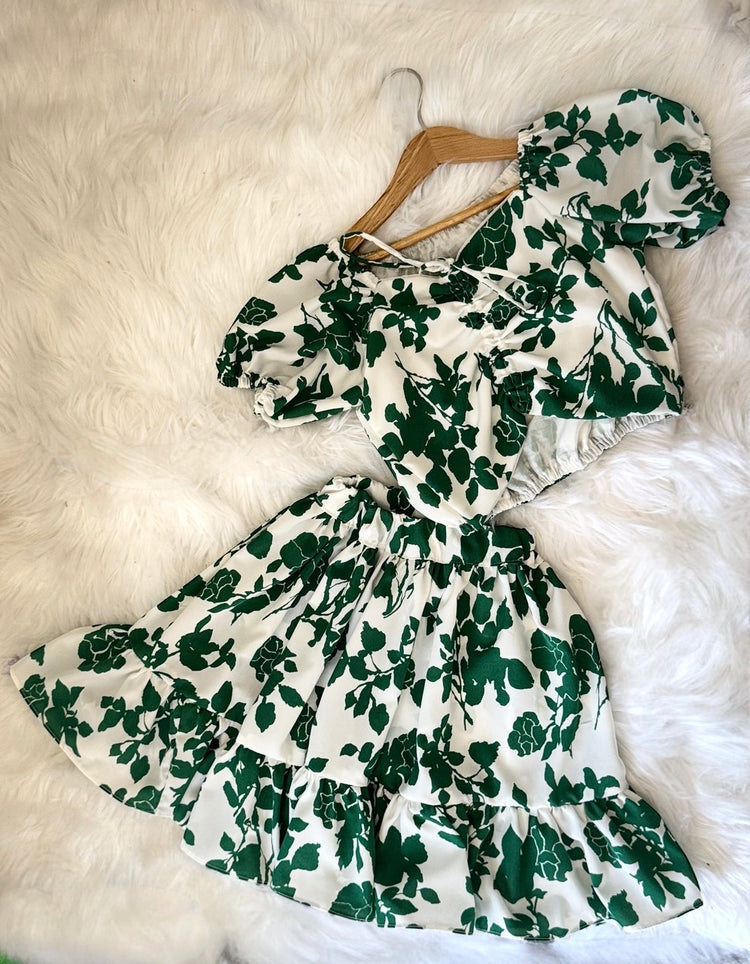 Floral greeny Skirt set