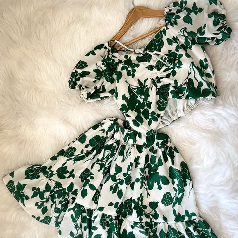 Floral greeny Skirt set