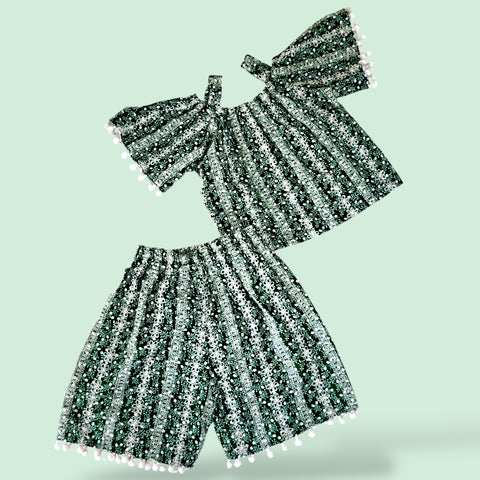 Greeny White chikankari shorts set