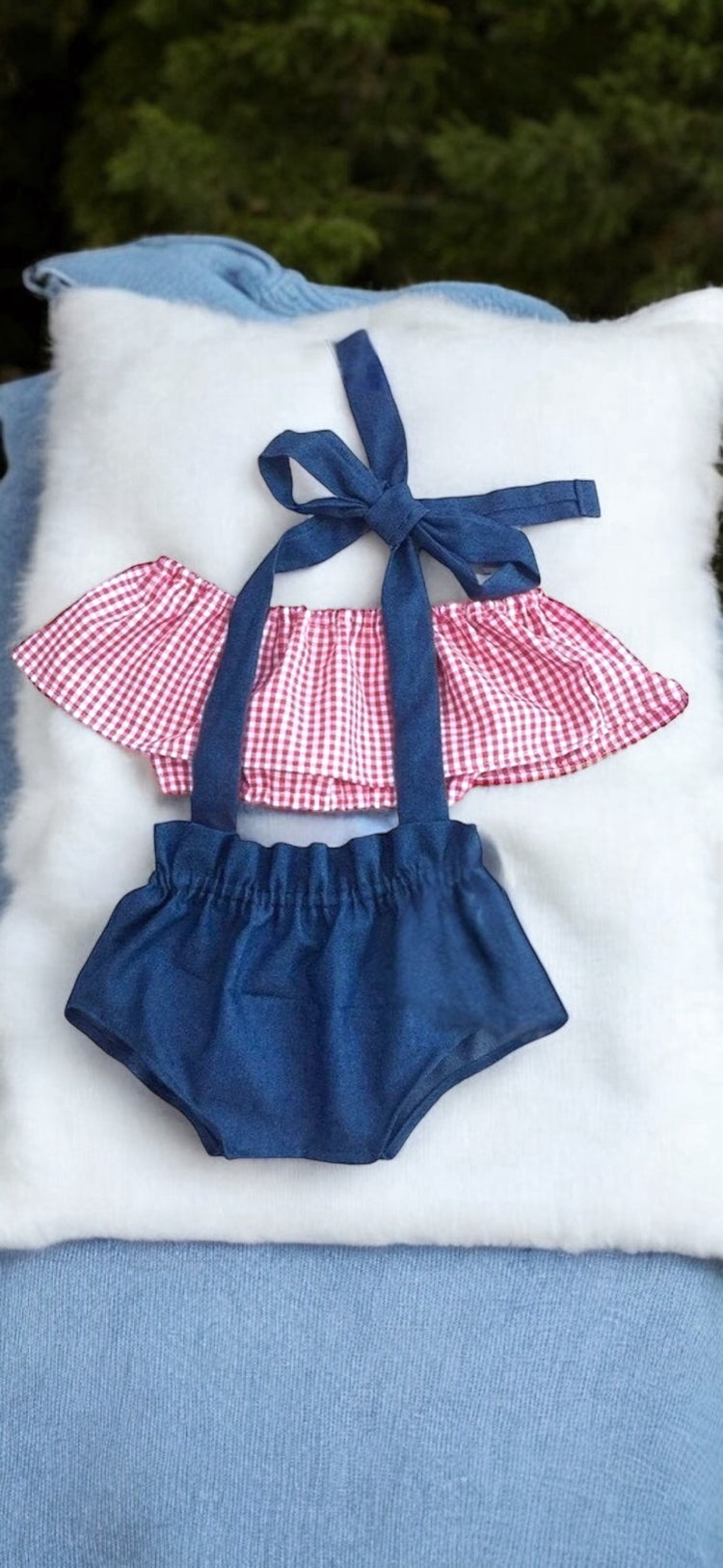 The blue check shorts set