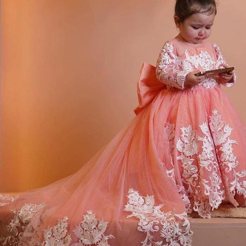 Hiba Peach Long Tail Dress