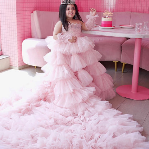 Nancy tyagi peach long tail dress