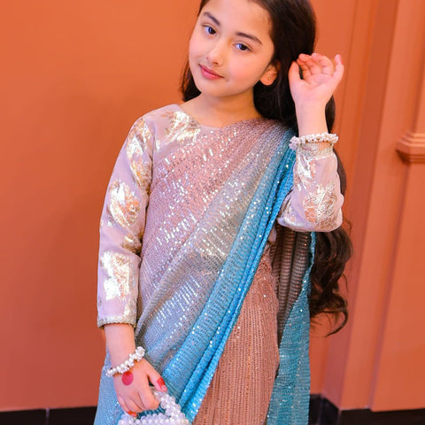 The Tabasum multitoned saree set(baige and blue)