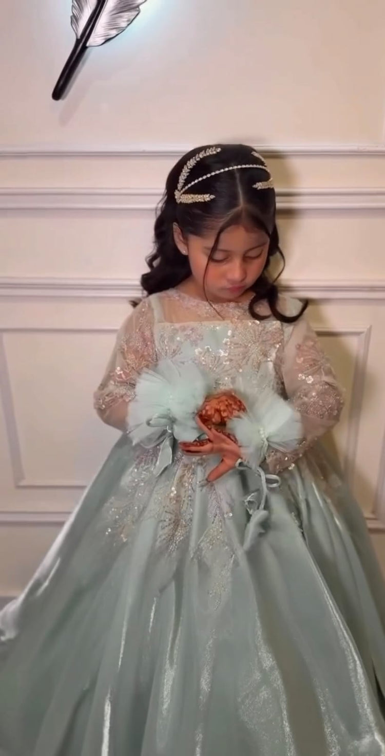 Pistachio embroidered gown
