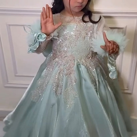Pistachio embroided gown
