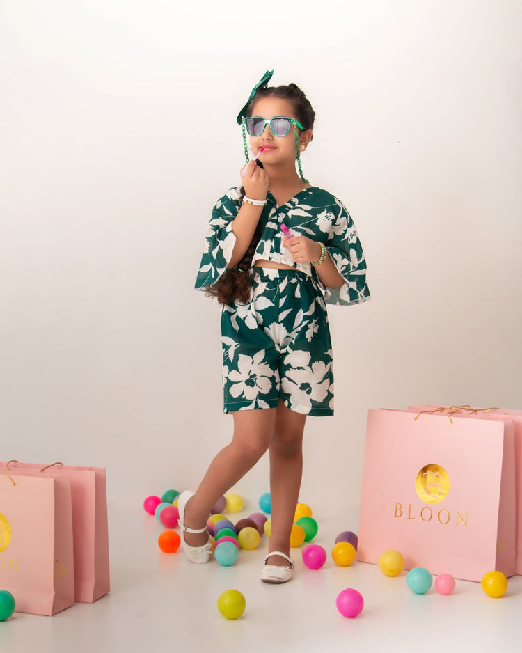 Green Petal Shorts Set
