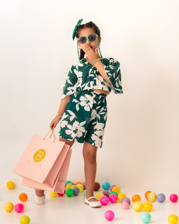 Green Petal Shorts Set