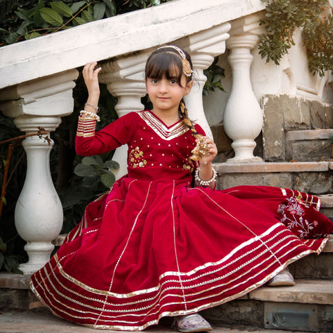 The arzoo velvet red lehenga set