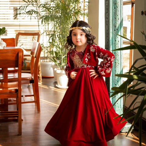The khoshgul maroon frock