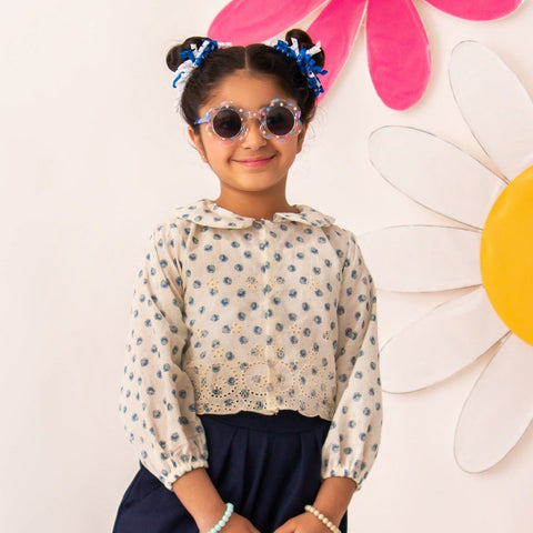 Blue donut chikankari top