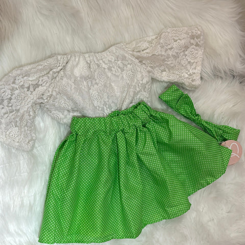 GREEN POLKA DOT SKIRT SET