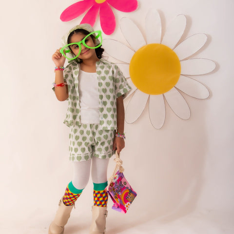 Green hearts shorts set