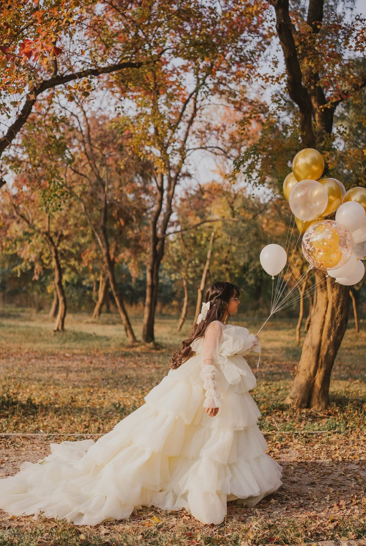 Emaan's Butter Yellow ruffle Gown