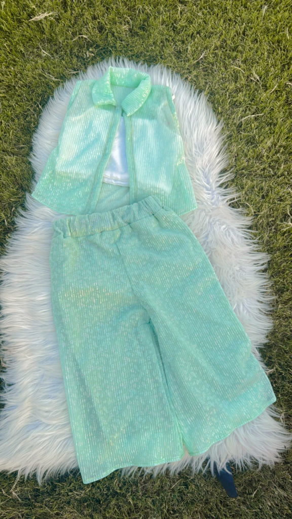 Glitter pistachio trouser set
