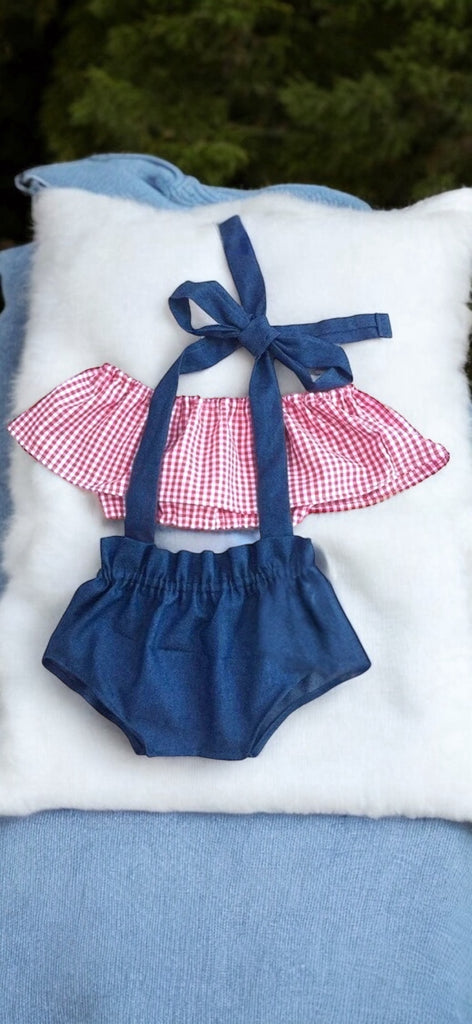 The blue check shorts set