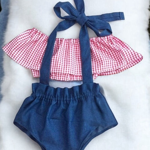 The blue check shorts set