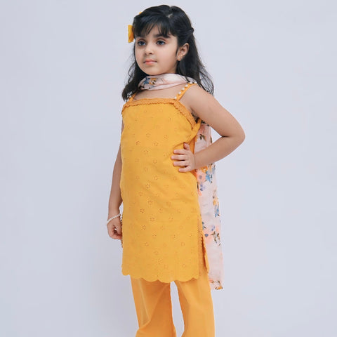 Mustard Chikankari Trouser Dress