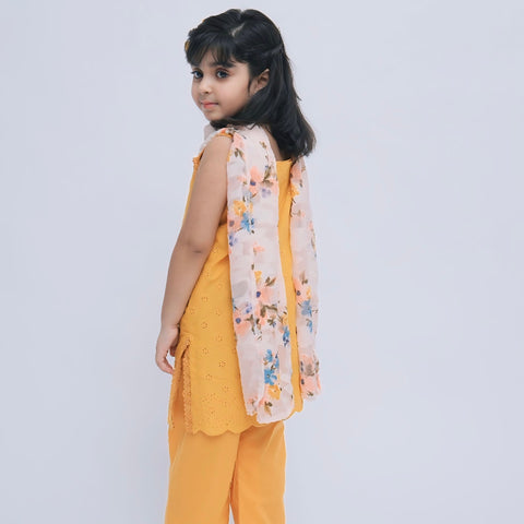 Mustard Chikankari Trouser Dress