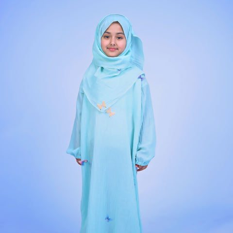 Ice Blue butterfly abaya