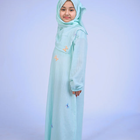 Ice Blue butterfly abaya
