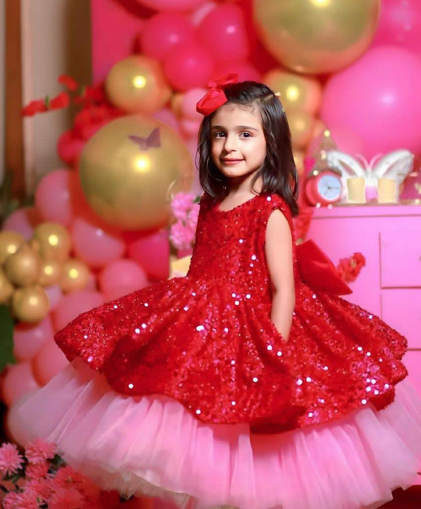 Shocking Pink Frill Sequin Dress