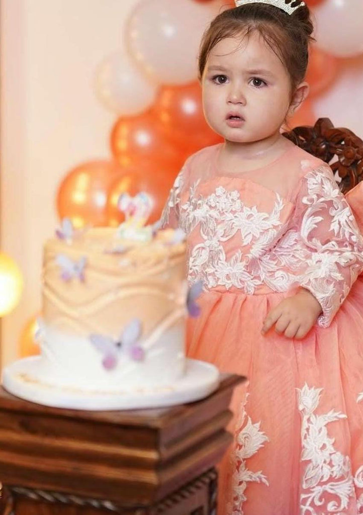 Hiba Peach Long Tail Dress