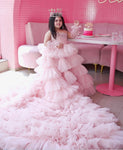 Nancy tyagi peach long tail dress