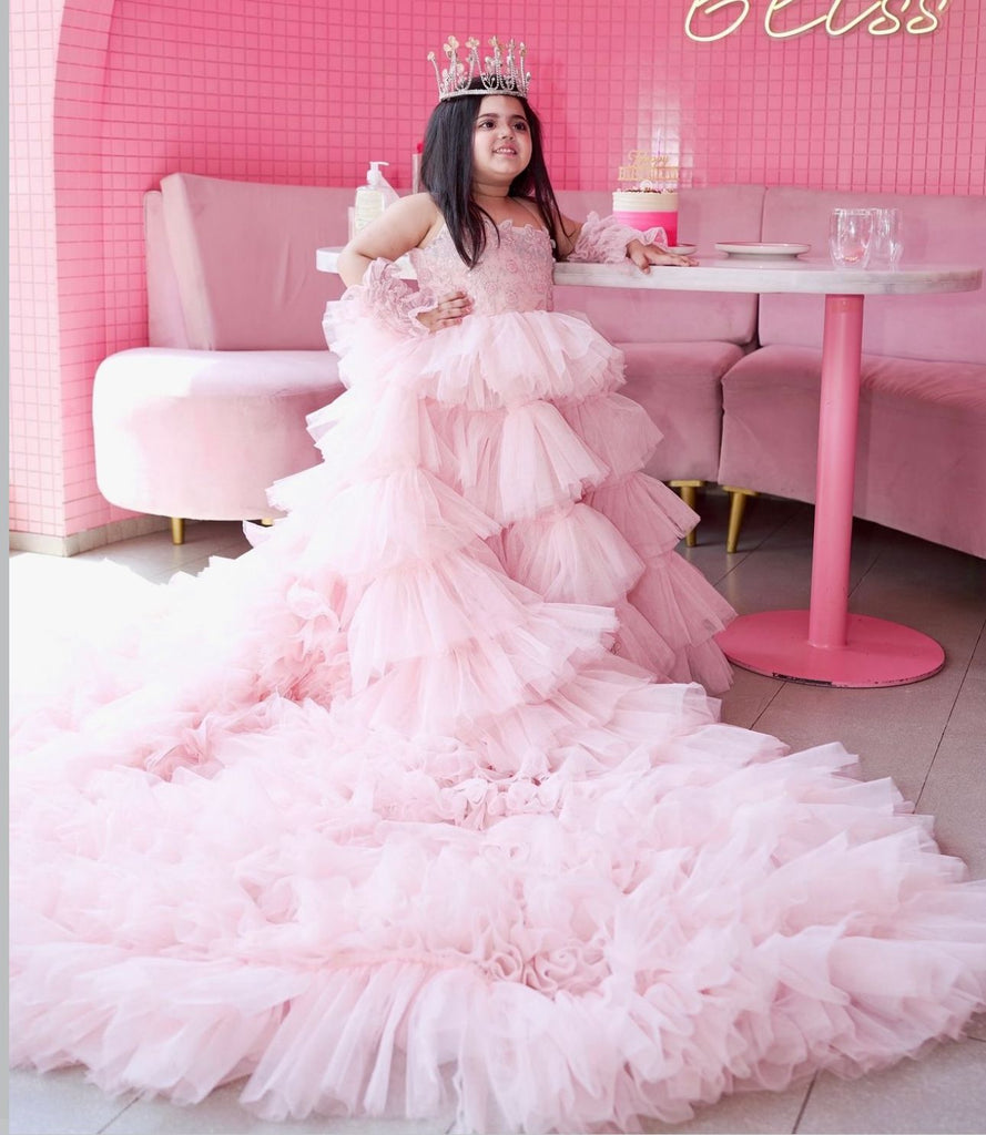 Nancy tyagi peach long tail dress