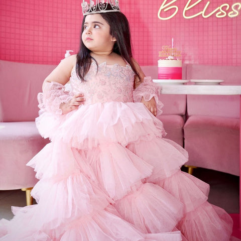 Nancy tyagi peach long tail dress