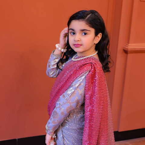 The Tabasum multitoned saree set(baige and red)