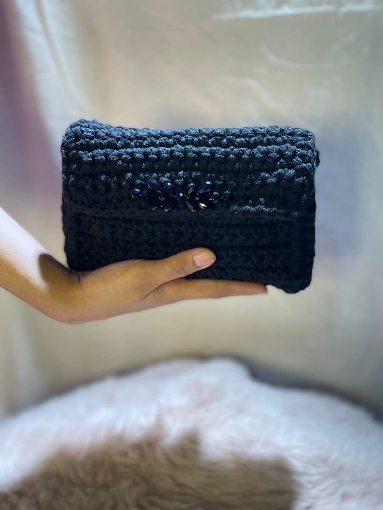 Black crochet pouch