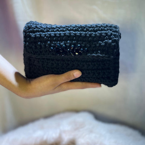 Black crochet pouch