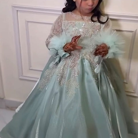 Pistachio embroided gown