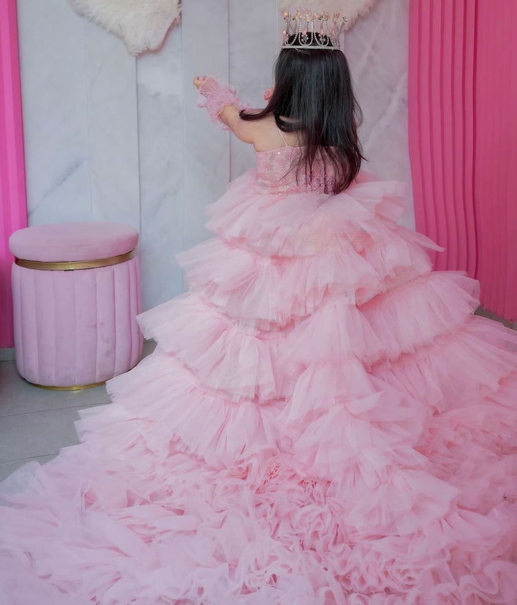 Nancy tyagi peach long tail dress