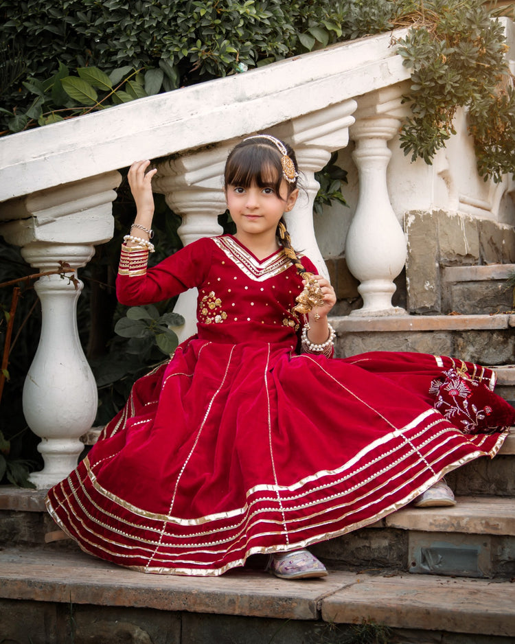 The arzoo velvet red lehenga set