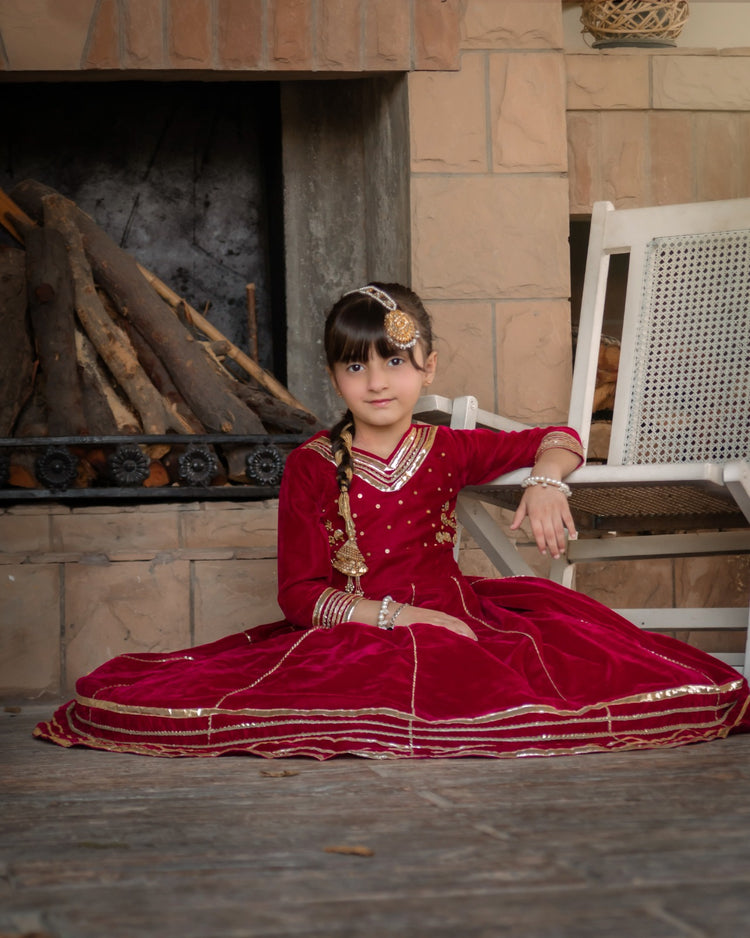The arzoo velvet red lehenga set