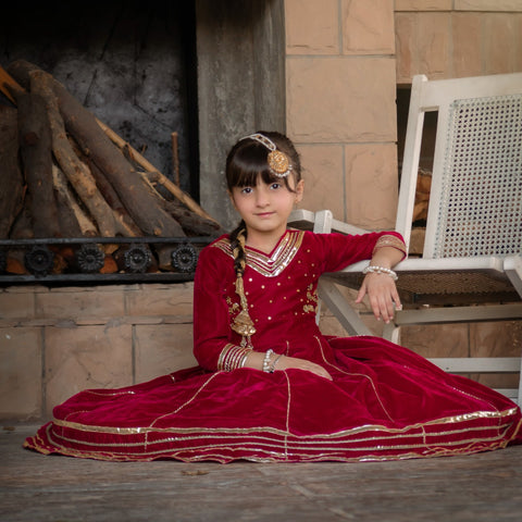 The arzoo velvet red lehenga set