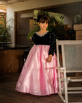 The damsel pink black frock