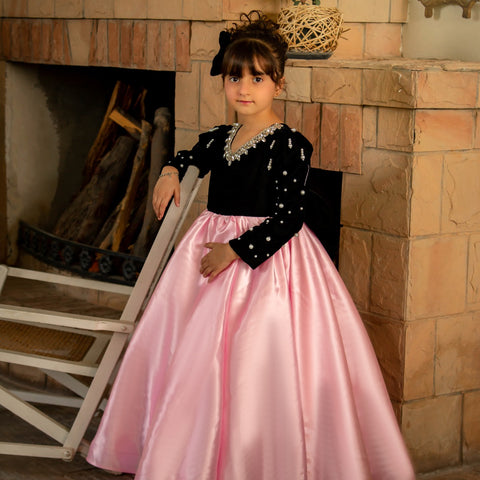 The damsel pink black frock