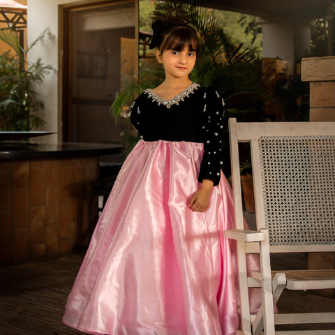 The damsel pink black frock