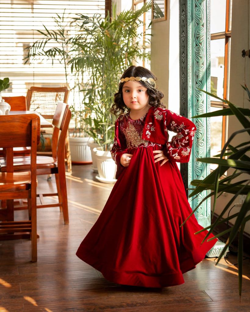 The khoshgul maroon frock