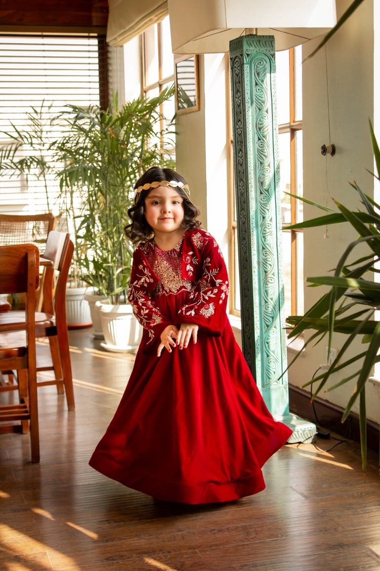 The khoshgul maroon frock